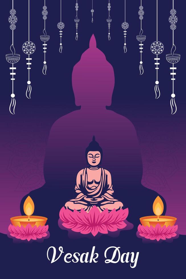 Flat vertical poster template for vesak day illustration festival celebration social media post and vesak day Banner vector