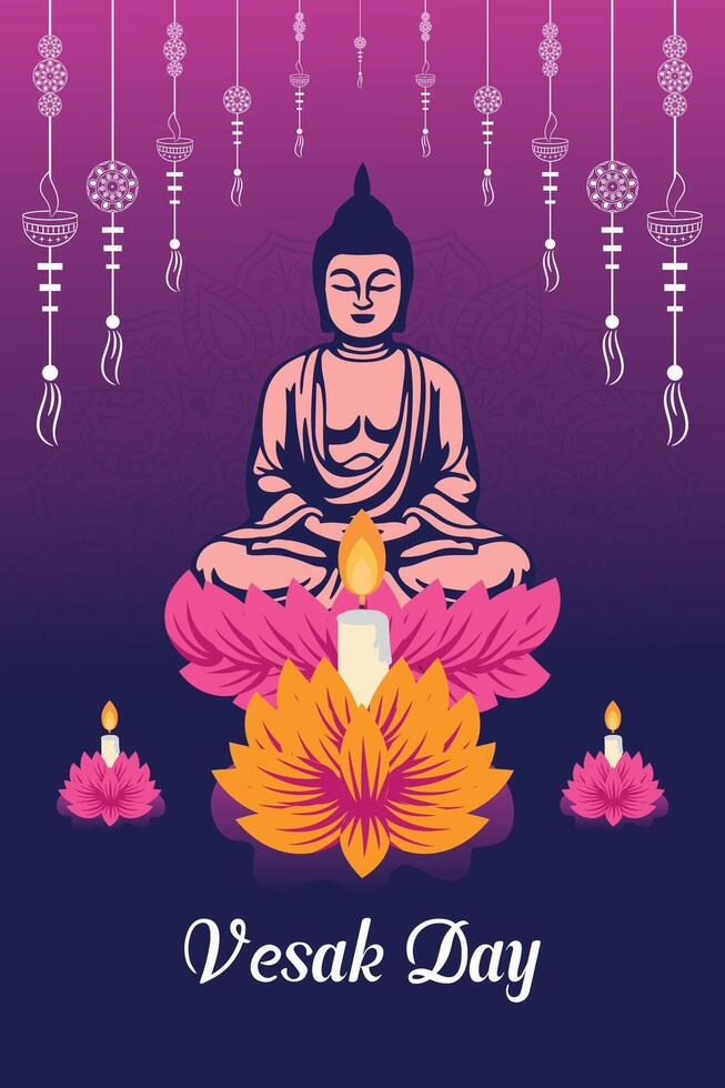 Flat vertical poster template for vesak day illustration festival celebration social media post and vesak day Banner vector