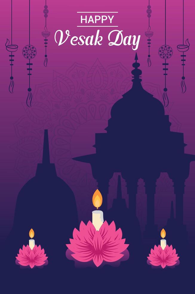 Flat vertical poster template for vesak day illustration festival celebration social media post and vesak day Banner vector