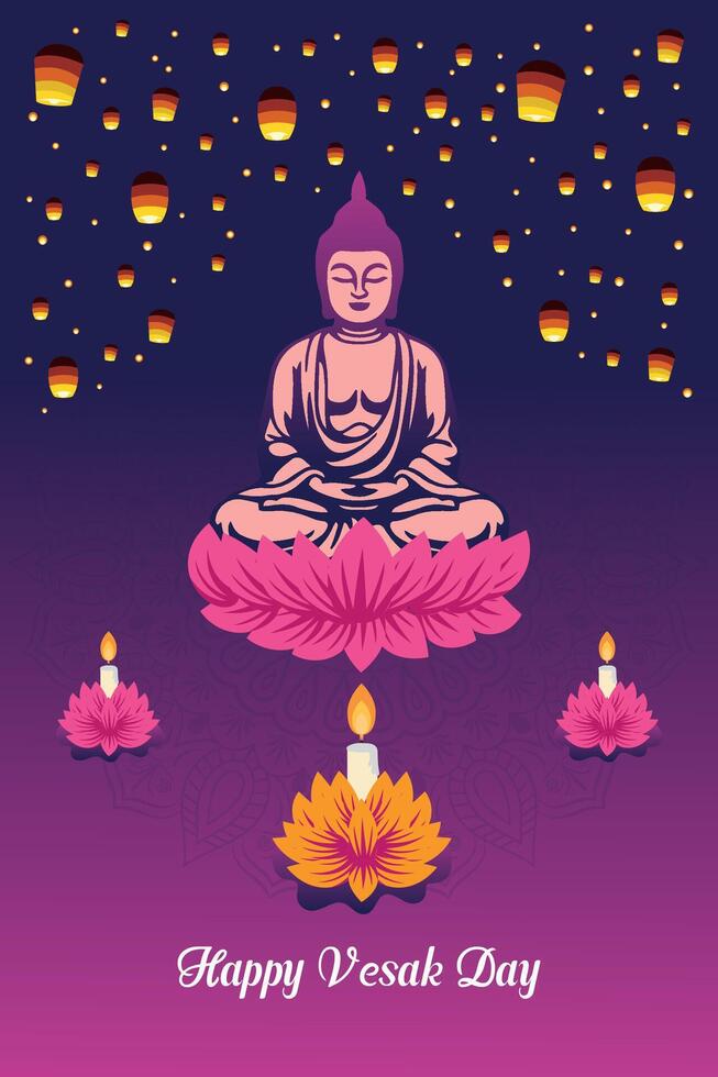 Flat vertical poster template for vesak day illustration festival celebration social media post and vesak day Banner vector