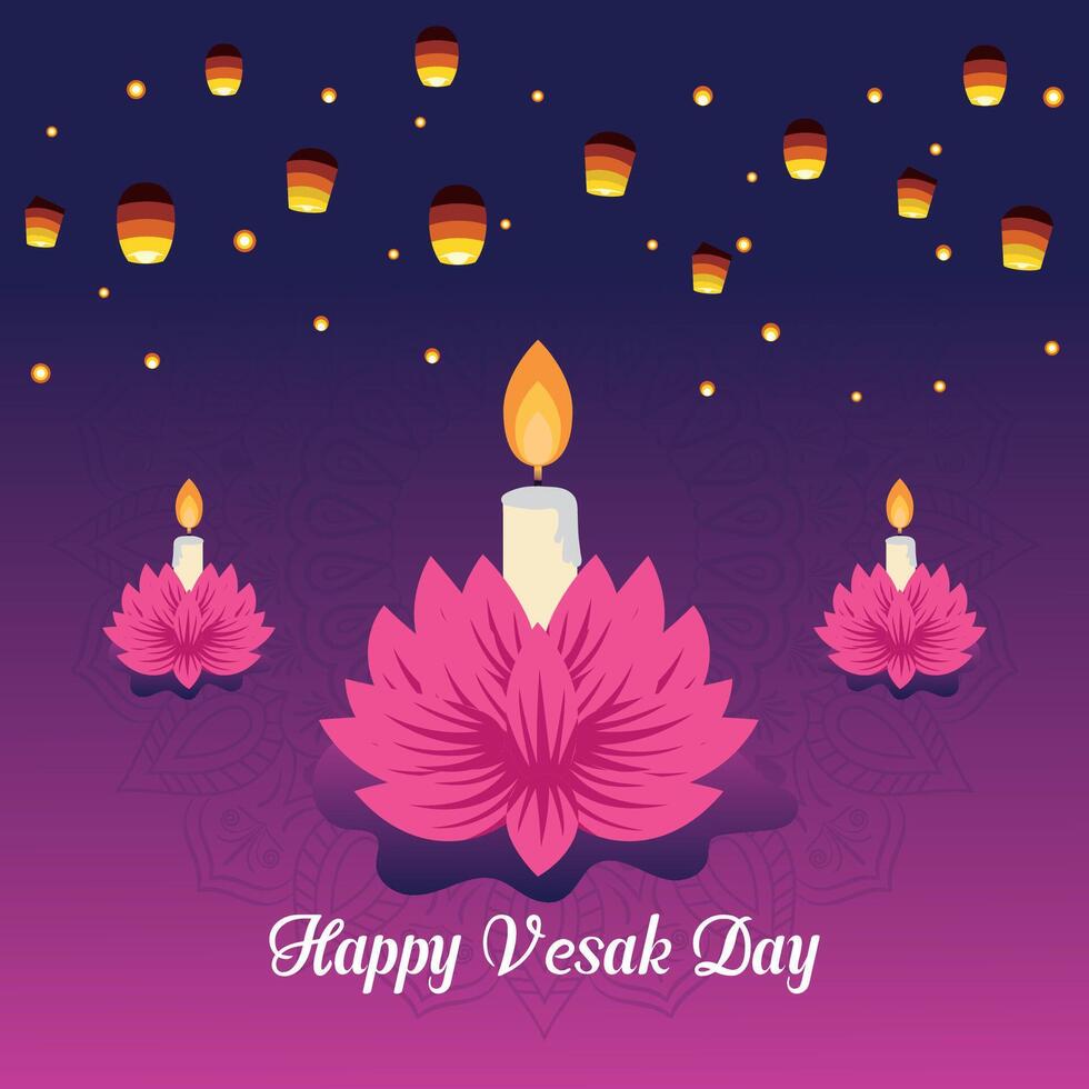 Flat vesak day illustration festival celebration social media post and vesak day Banner vector