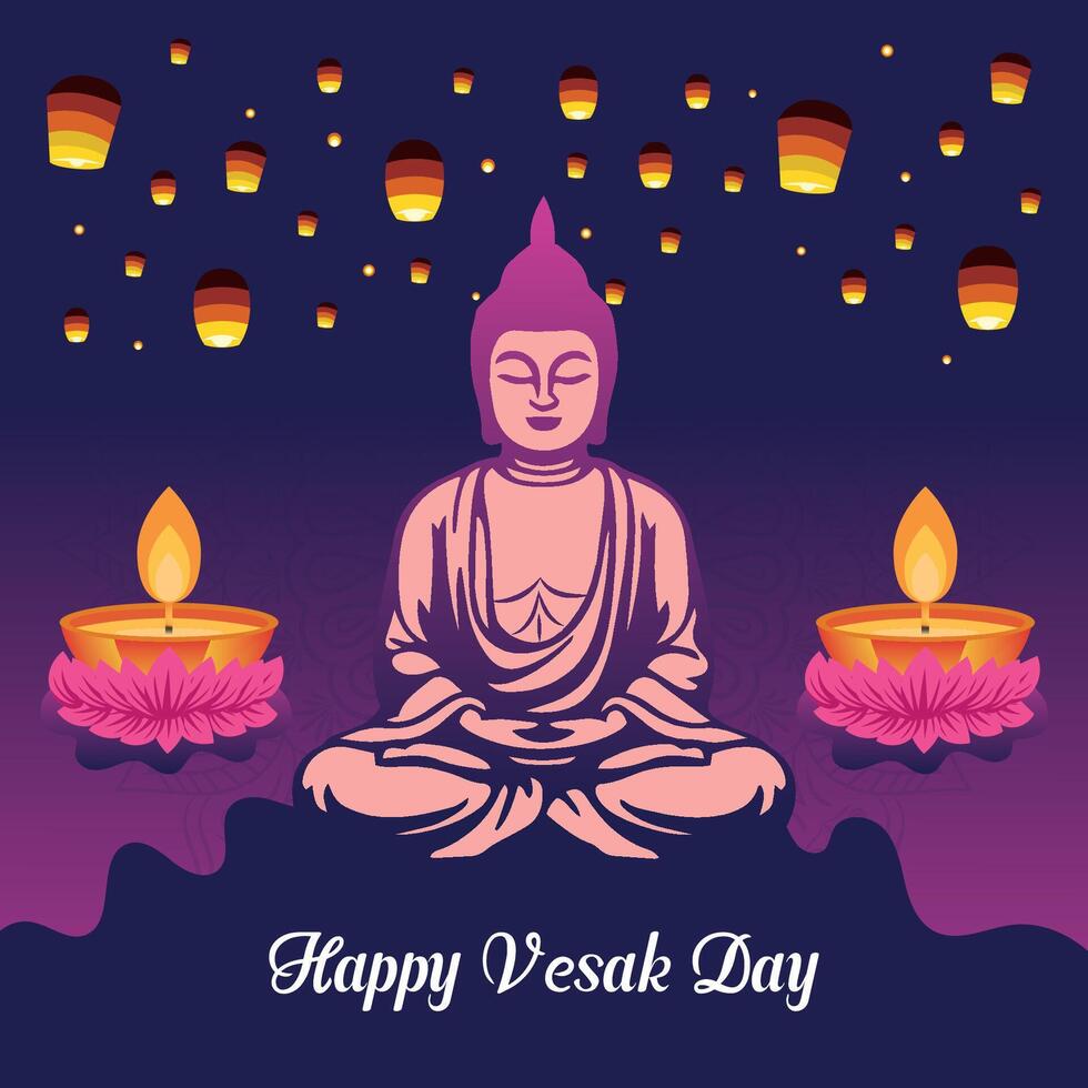 Flat vesak day illustration festival celebration social media post and vesak day Banner vector