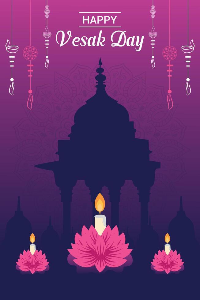 Flat vertical poster template for vesak day illustration festival celebration social media post and vesak day Banner vector