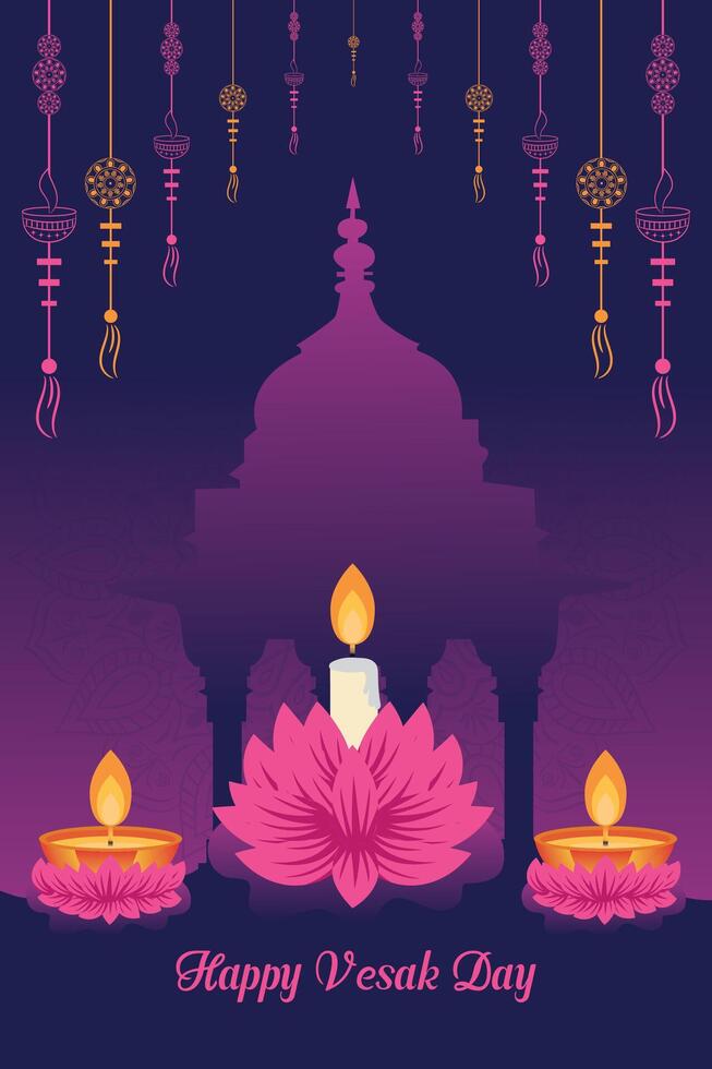 Flat vertical poster template for vesak day illustration festival celebration social media post and vesak day Banner vector