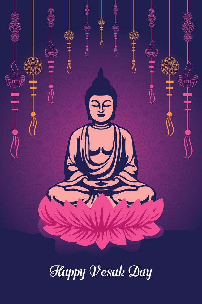 Flat vertical poster template for vesak day illustration festival celebration social media post and vesak day Banner vector