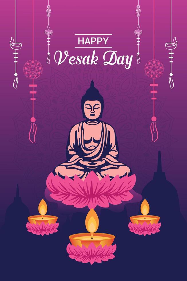 Flat vertical poster template for vesak day illustration festival celebration social media post and vesak day Banner vector