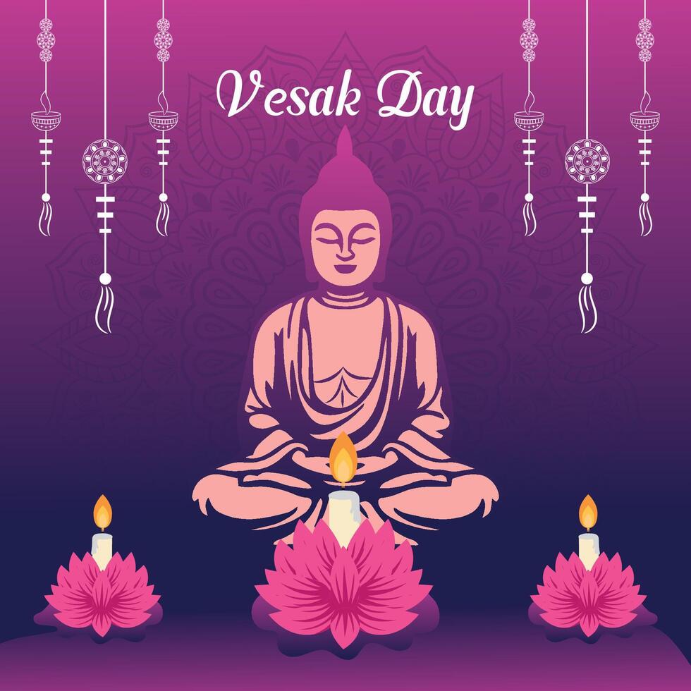 Flat vesak day illustration festival celebration social media post and vesak day Banner vector