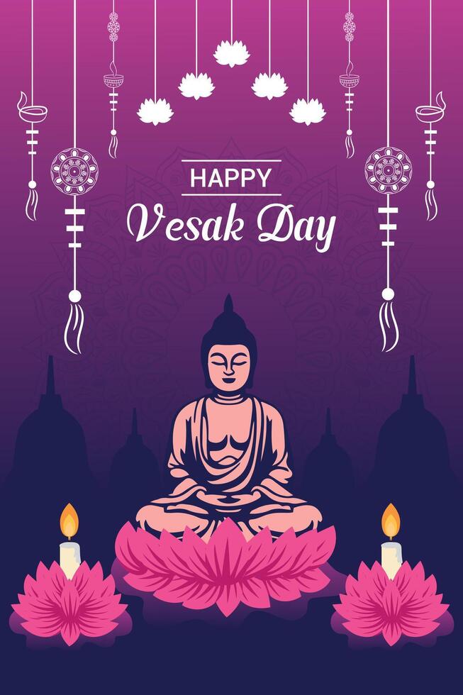Flat vertical poster template for vesak day illustration festival celebration social media post and vesak day Banner vector