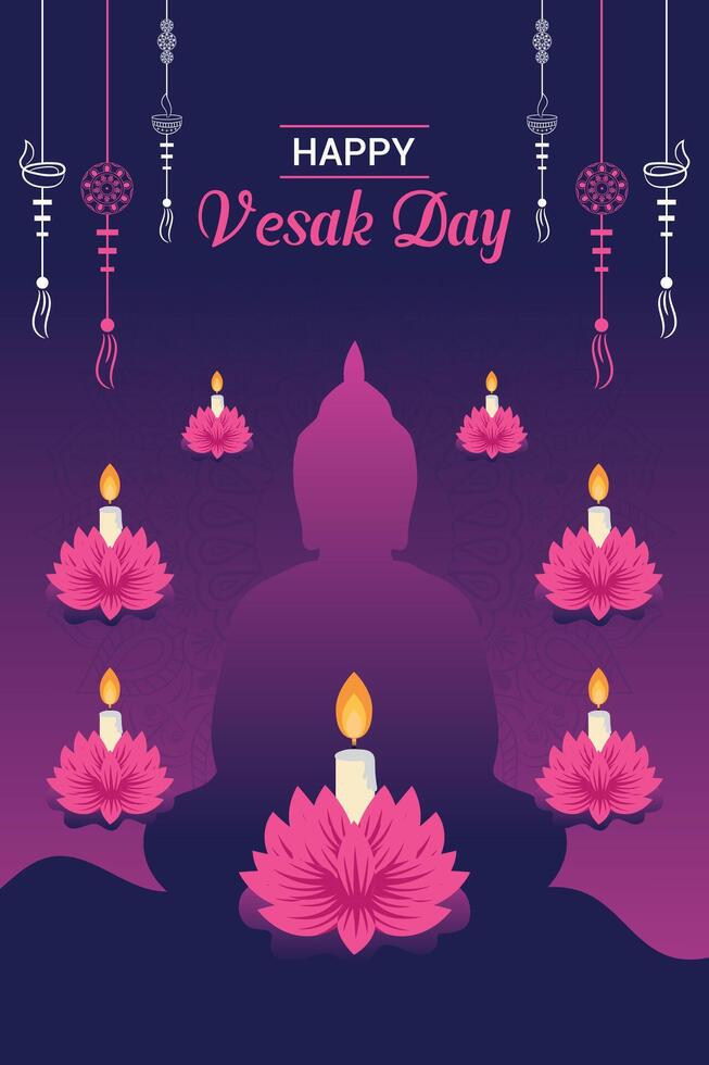 Flat vertical poster template for vesak day illustration festival celebration social media post and vesak day Banner vector