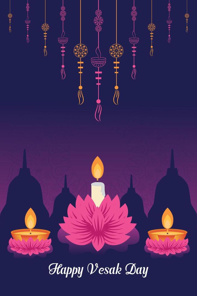 Flat vertical poster template for vesak day illustration festival celebration social media post and vesak day Banner vector