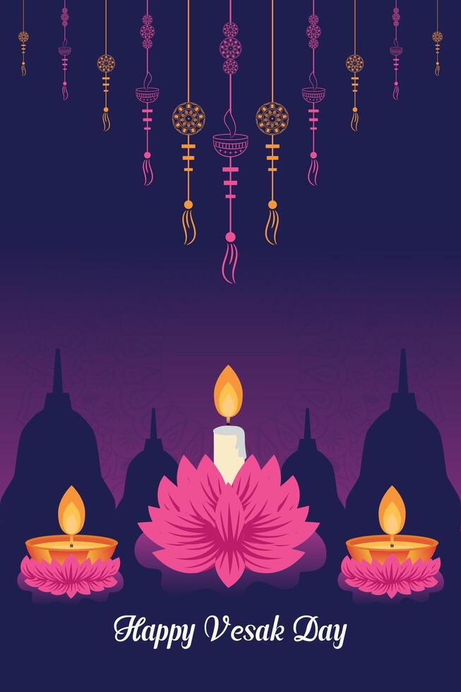 Flat vertical poster template for vesak day illustration festival celebration social media post and vesak day Banner vector