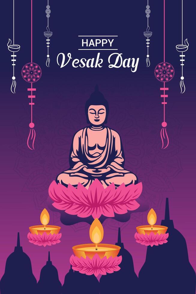 Flat vertical poster template for vesak day illustration festival celebration social media post and vesak day Banner vector