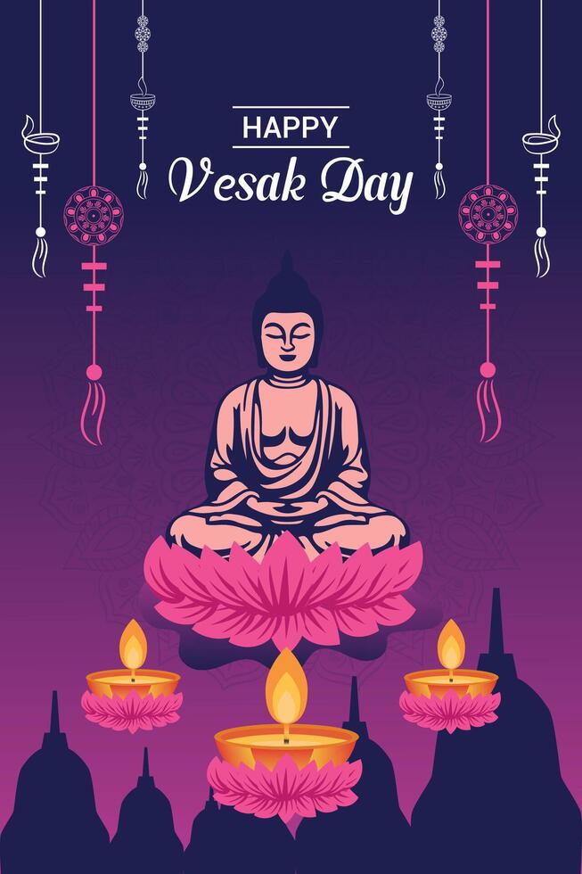 Flat vertical poster template for vesak day illustration festival celebration social media post and vesak day Banner vector