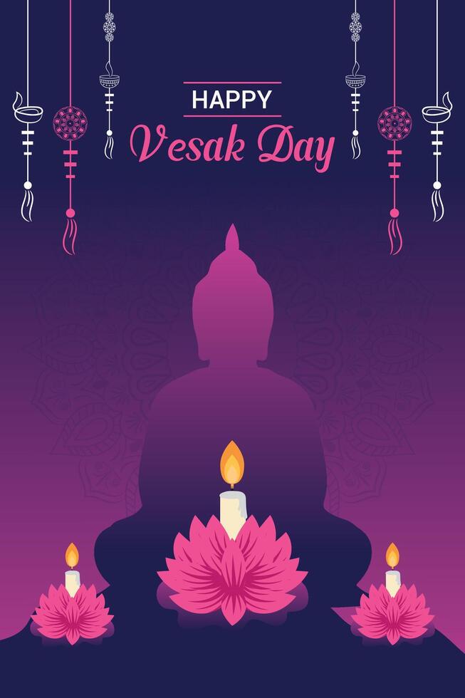 Flat vertical poster template for vesak day illustration festival celebration social media post and vesak day Banner vector