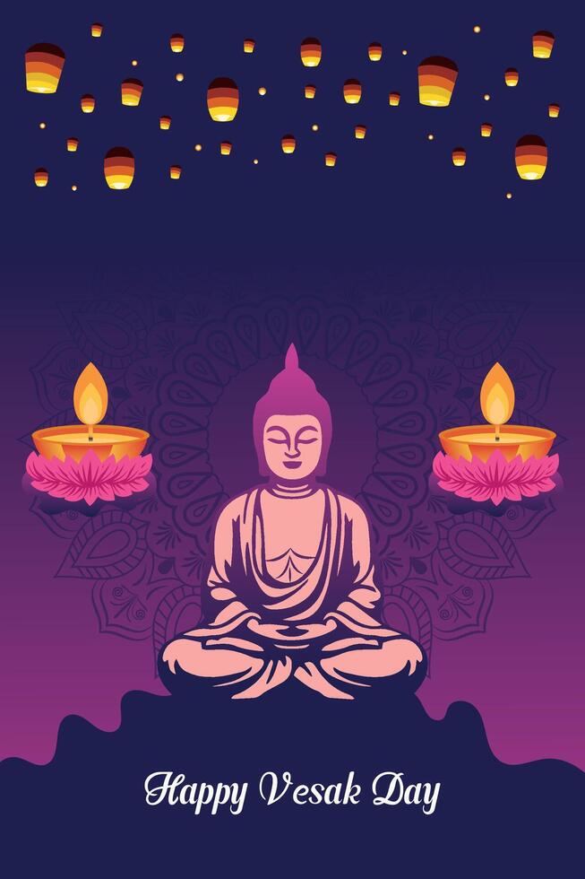 Flat vertical poster template for vesak day illustration festival celebration social media post and vesak day Banner vector