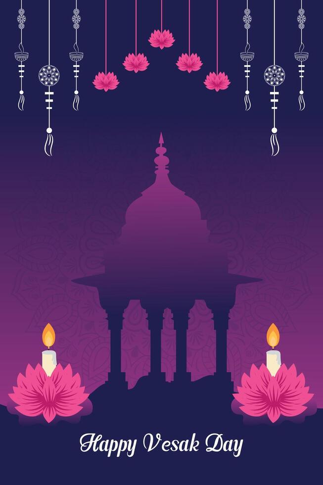 Flat vertical poster template for vesak day illustration festival celebration social media post and vesak day Banner vector