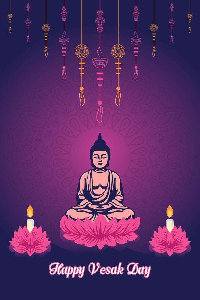 Flat vertical poster template for vesak day illustration festival celebration social media post and vesak day Banner vector