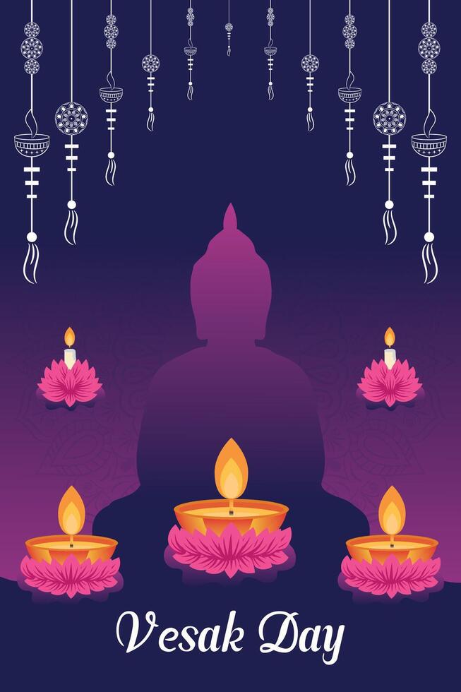 Flat vertical poster template for vesak day illustration festival celebration social media post and vesak day Banner vector