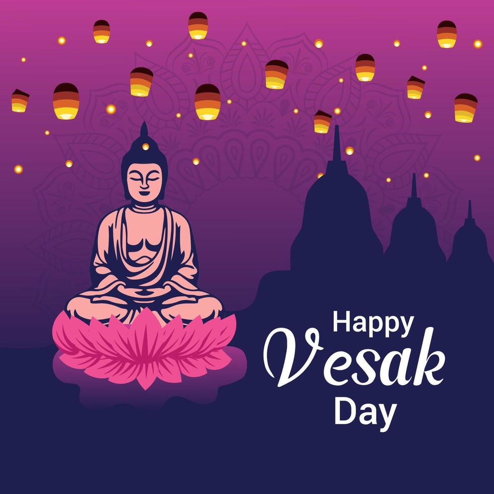 Flat vesak day illustration festival celebration social media post and vesak day Banner vector