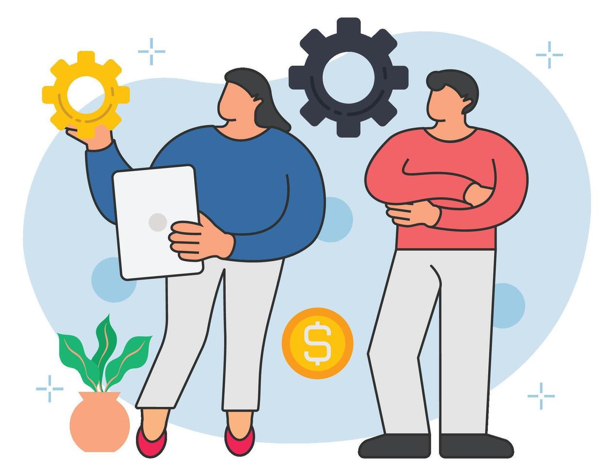 Girl and man working on money management background illustration vector