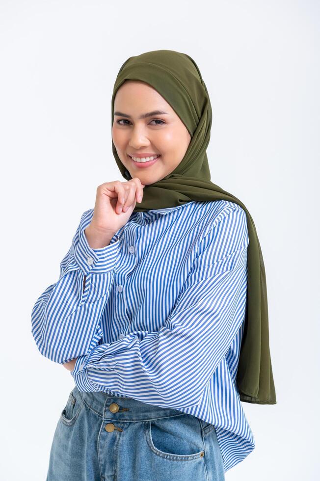 portrait  of young Beautiful woman with hijab on white background photo
