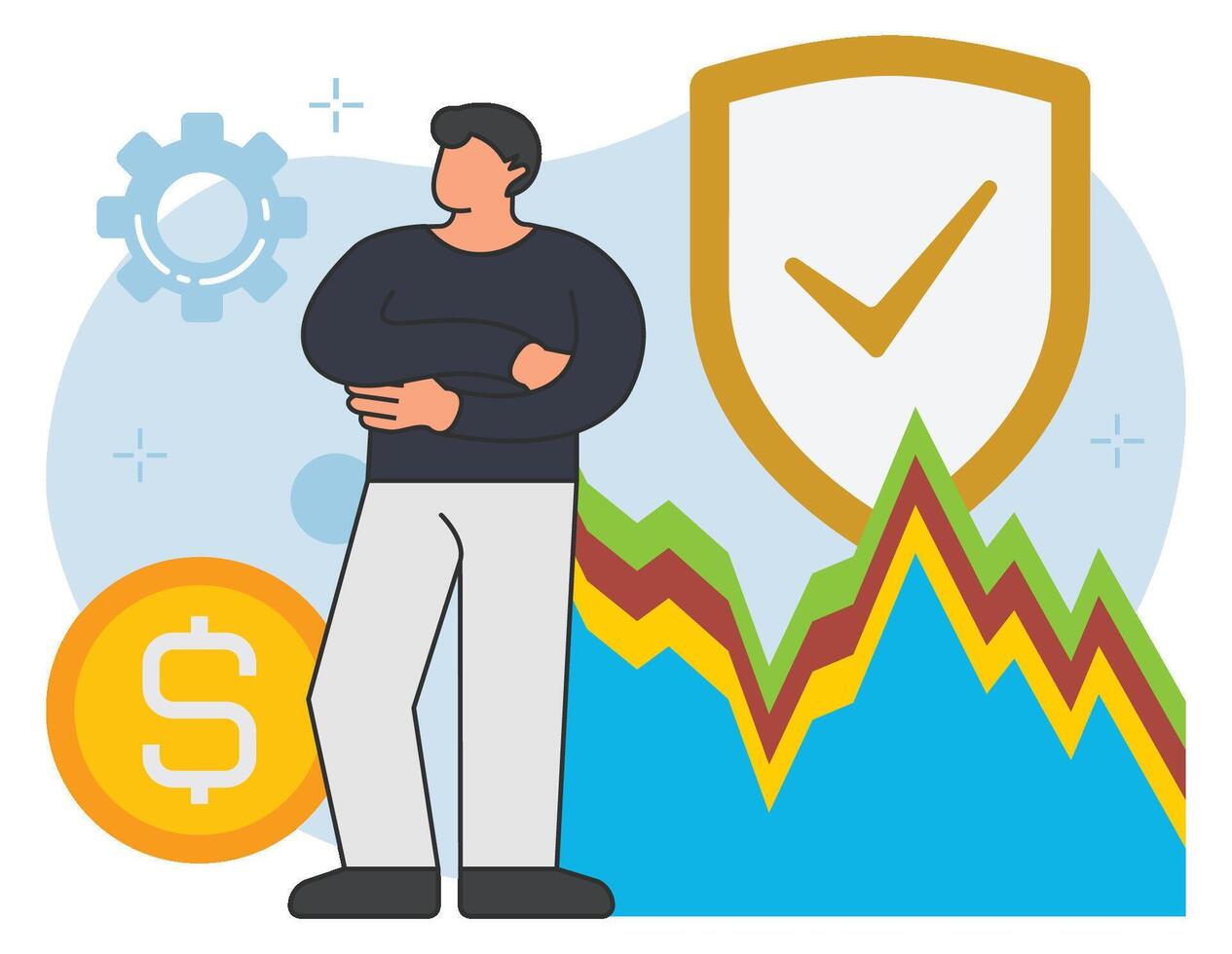 Man standing and doing financial analysis background illustration vector