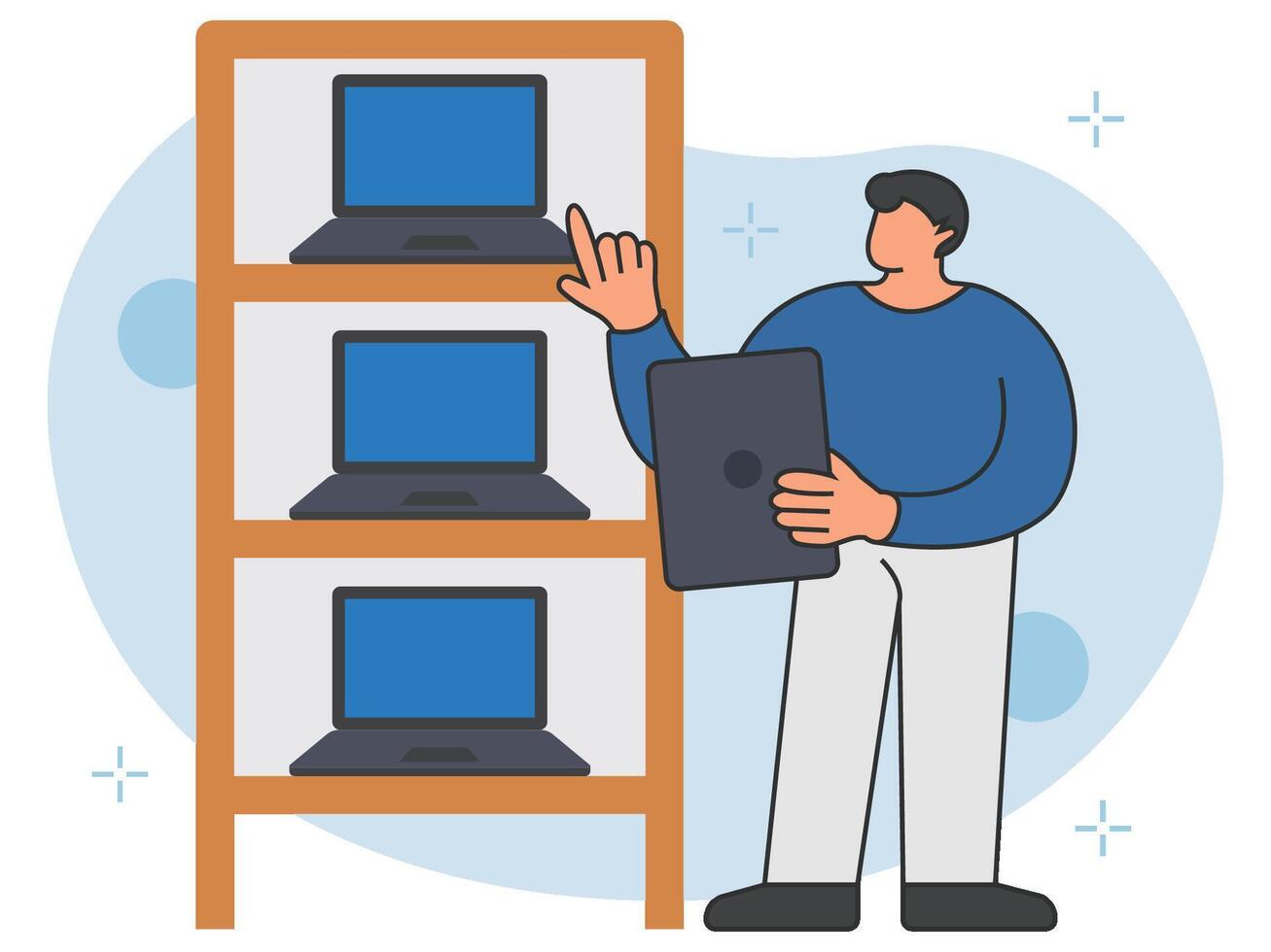 Man selling laptop background illustration vector