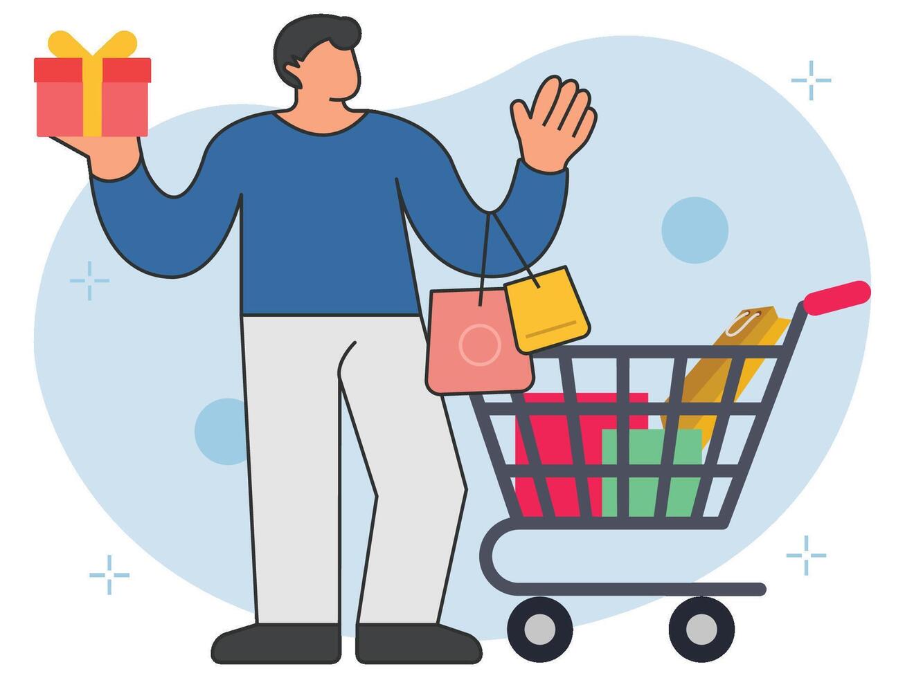 compras carro comprar regalos antecedentes ilustración vector