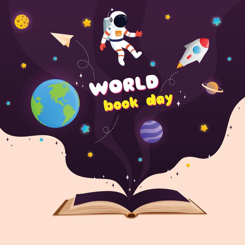 World book day imagination knowledge Purple Space cartoon illustration design vector