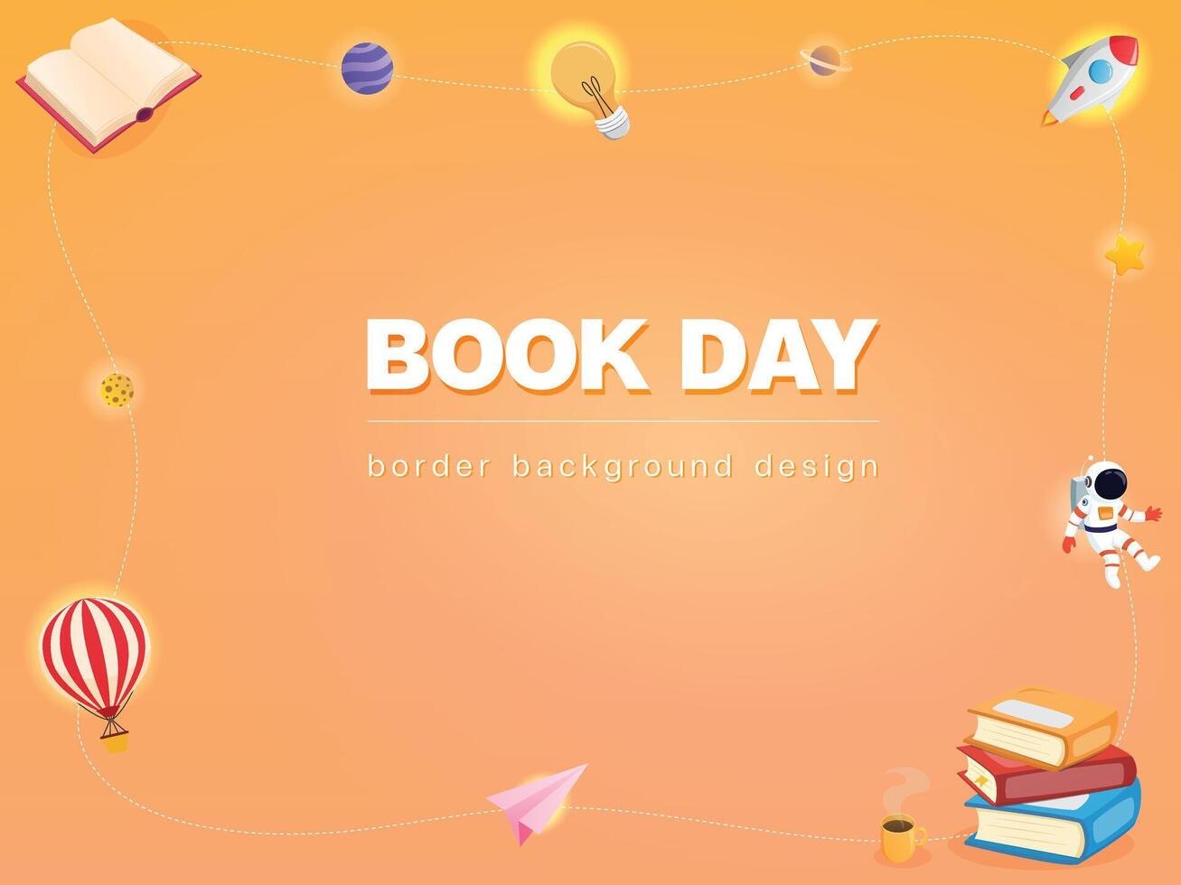 world book day children reading fantasy circle idea imagination knowleadge education happy cartoon white border background design vector