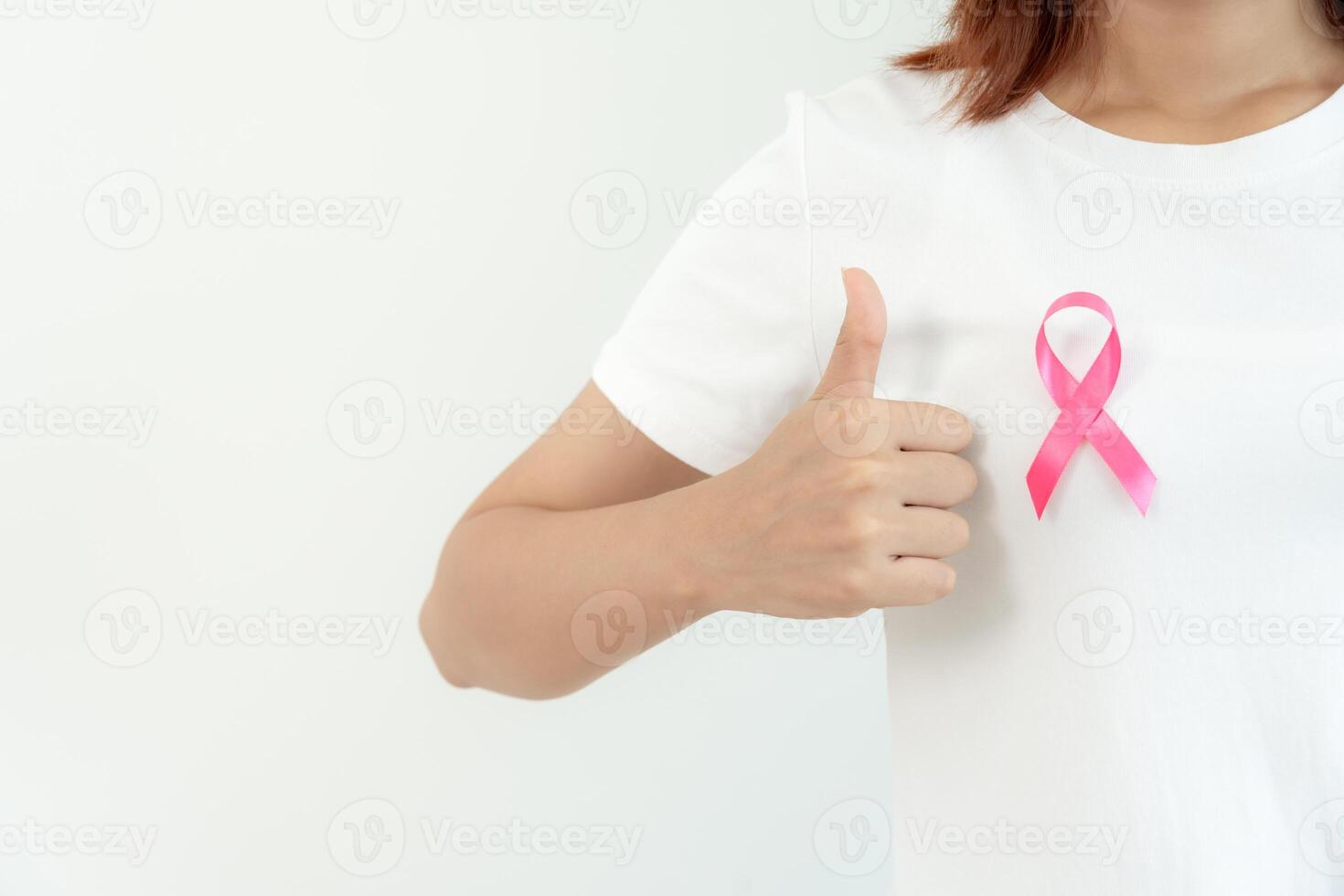 pink ribbon breast cancer awareness. Female health check consciousness. international Women Day and World Cancer Day. sign cancer, Symbolic, health care, support patients, timely diagnosis photo