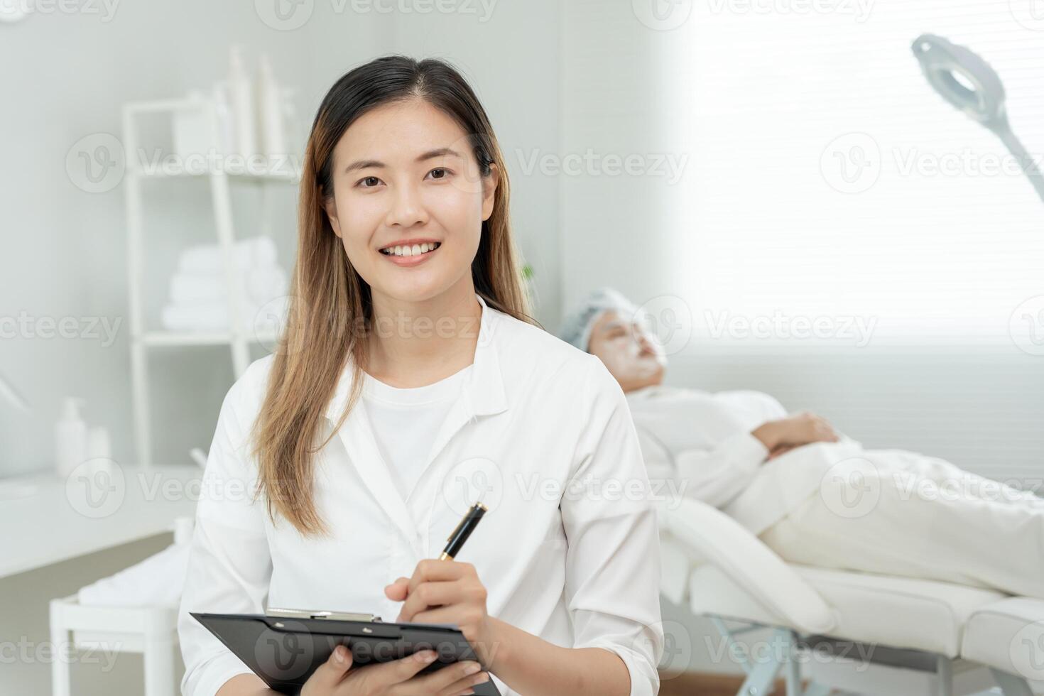Beauty clinic, VIP customer, white room with a bed and a chair. room is clean and well organizedhealth, care, dermatology, style, wellness, cosmetology photo