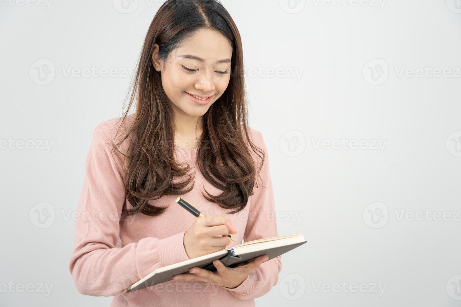 inspiration, writer ,creative ,recreation for imagine, portrait Beautiful Asia attractive young woman writing ideas on notebook, to do list, good thinking work, journalist, Stylish, Dream image, relax photo