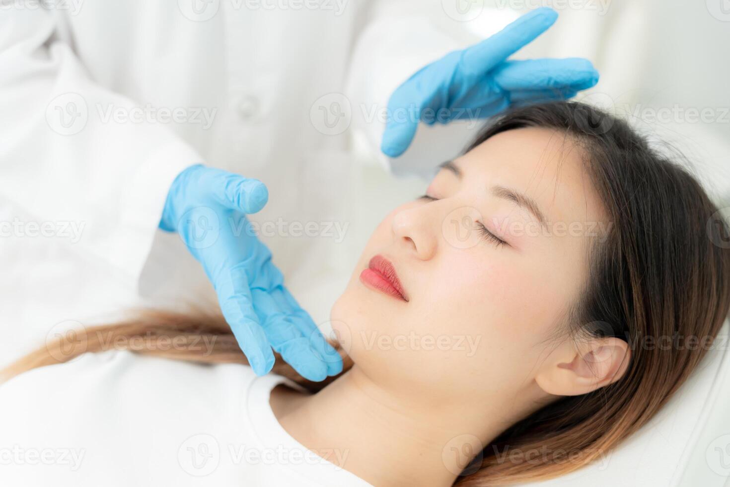 plastic surgery, beauty, Surgeon or beautician touching woman face, surgical procedure that involve altering shape of nose, doctor examines patient nose before rhinoplasty, medical assistance, health photo