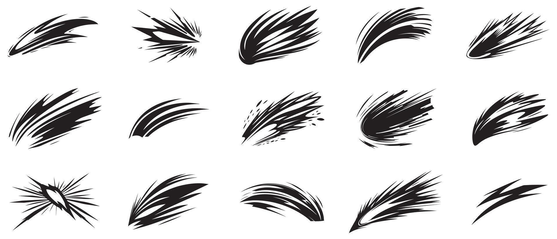 Brush strokes set of hand drawn. Isolated on white background. vector