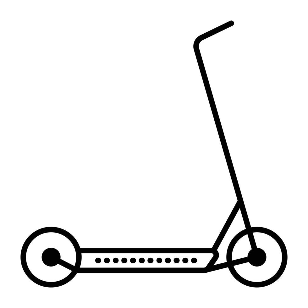 Electric scooter black line icon, modern mobile transport, side view pictogram, two-wheeled vehicle vector