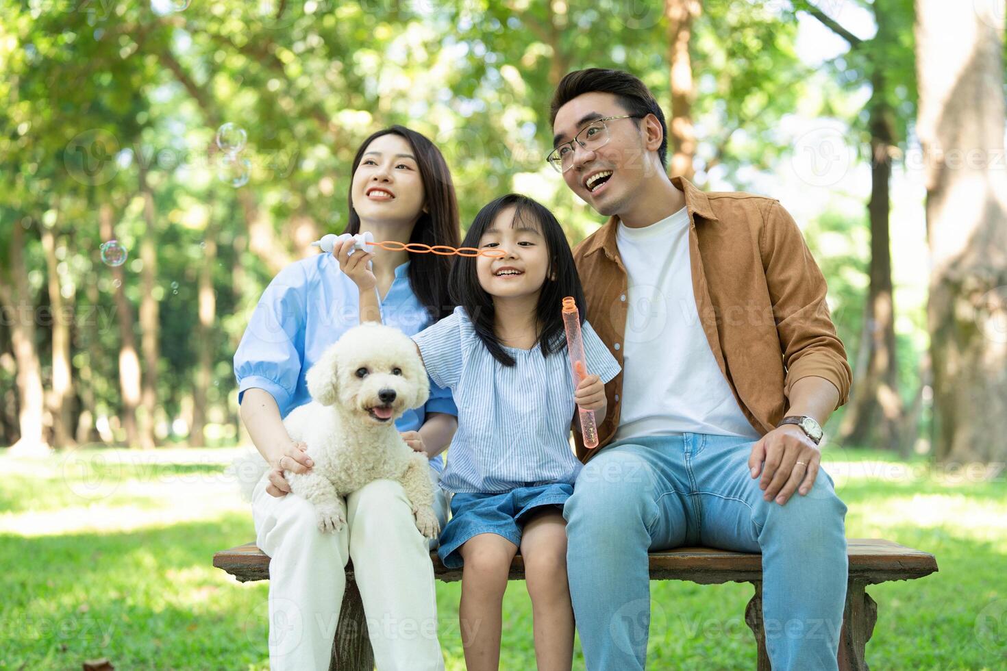 Photo of young Asian family at park