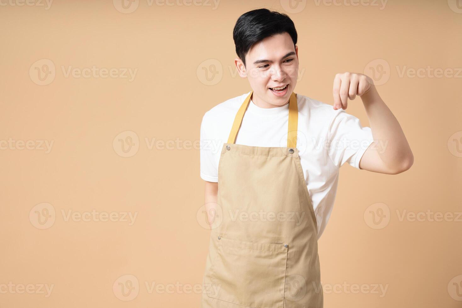 Photo of young Asian man on background