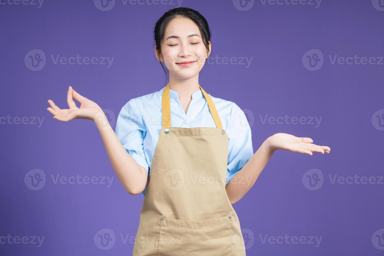 Image of young Asian woman on background photo