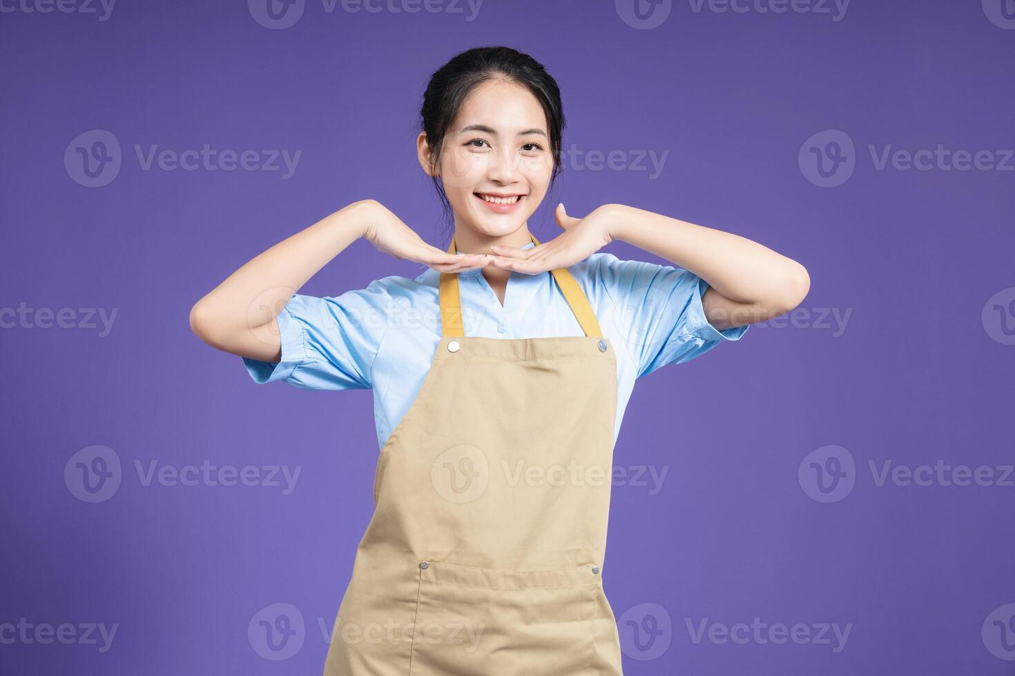 Image of young Asian woman on background photo