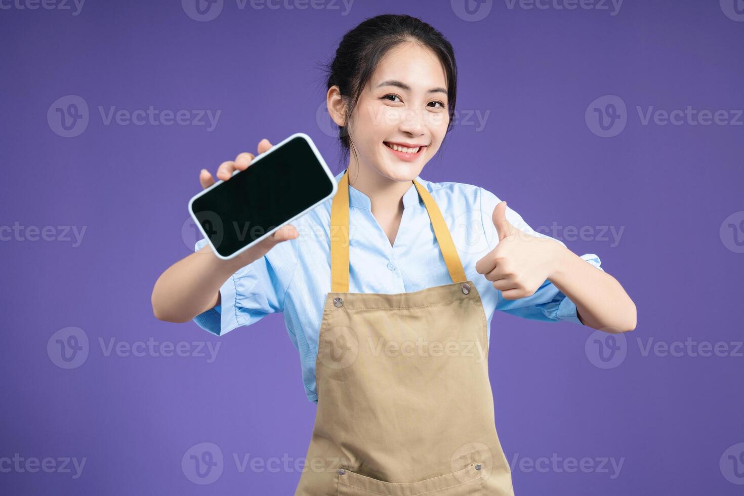 Image of young Asian woman on background photo