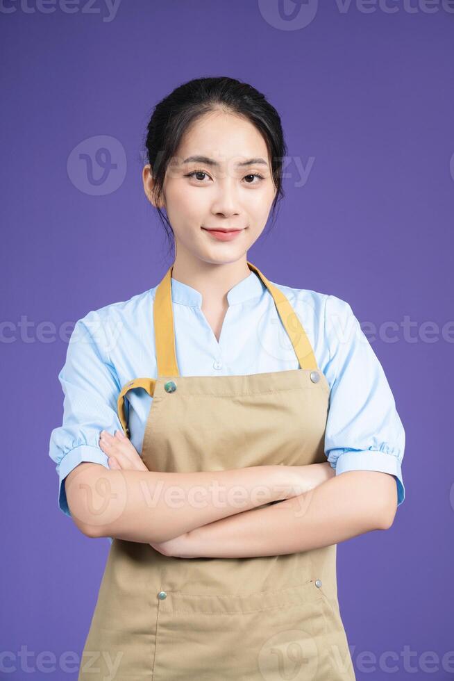 Image of young Asian woman on background photo