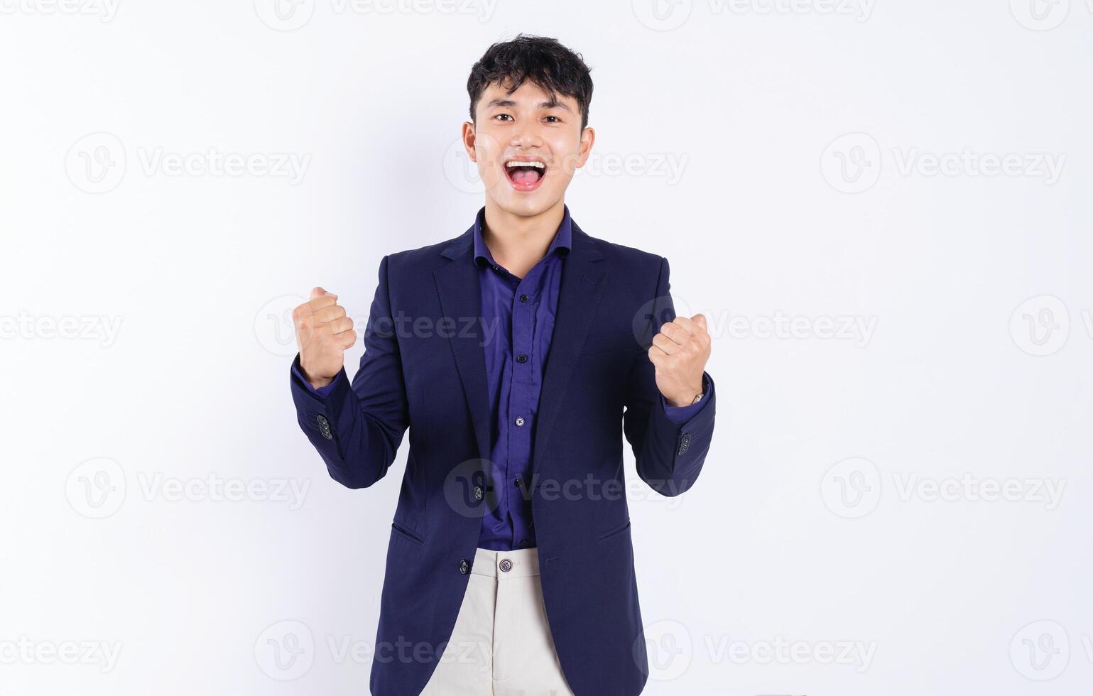 Photo of young Asian businessman on white background