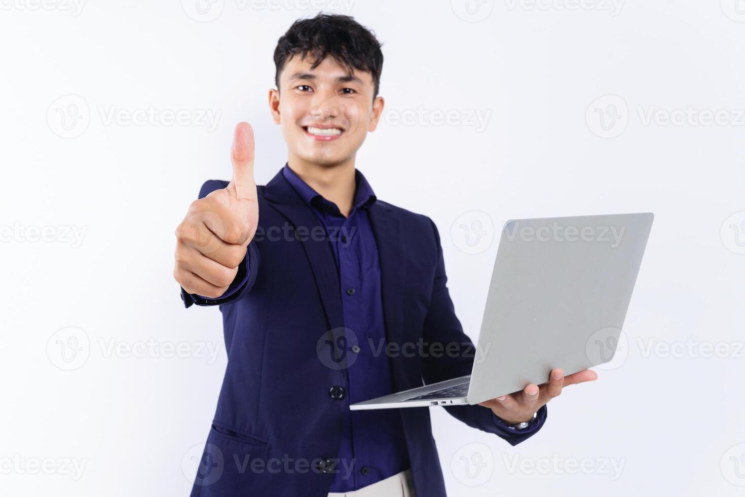 Photo of young Asian businessman on white background