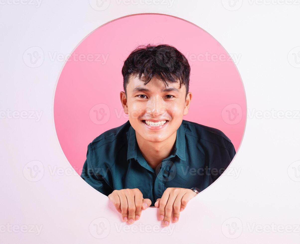 Photo of young Asian man on background