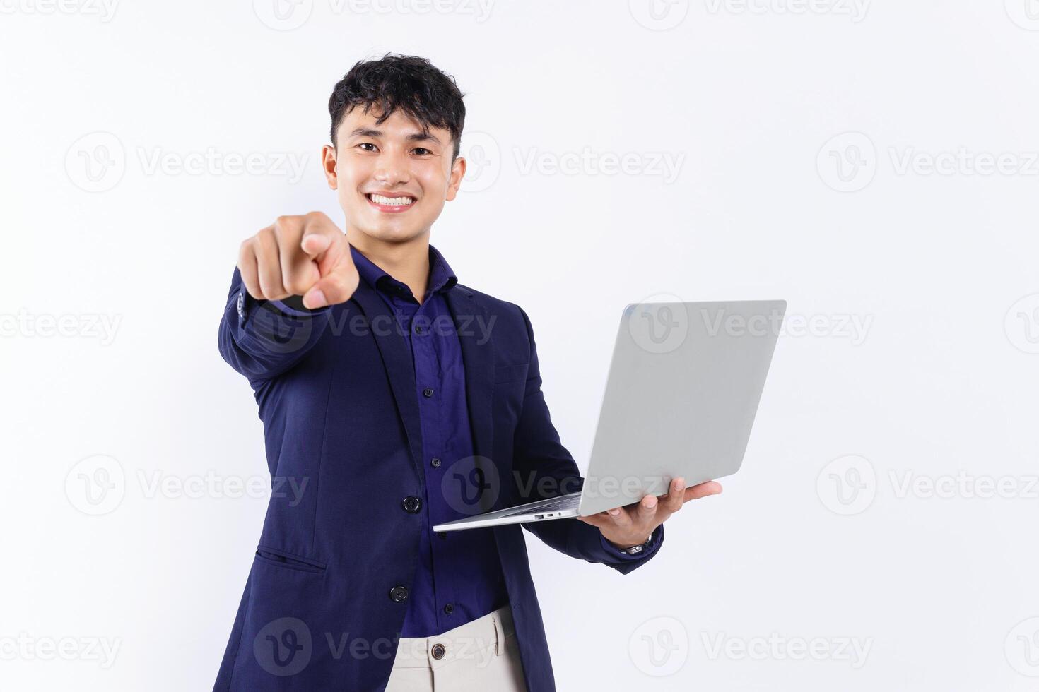 Photo of young Asian businessman on white background