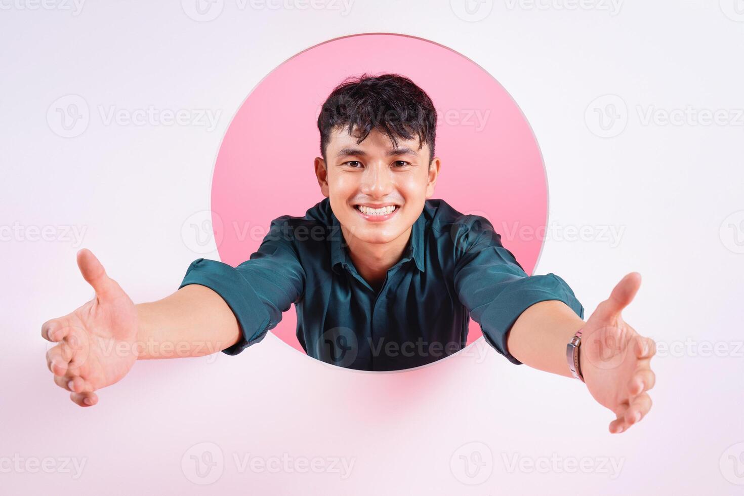 Photo of young Asian man on background