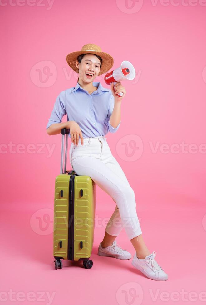 Photo of young Asian woman on background