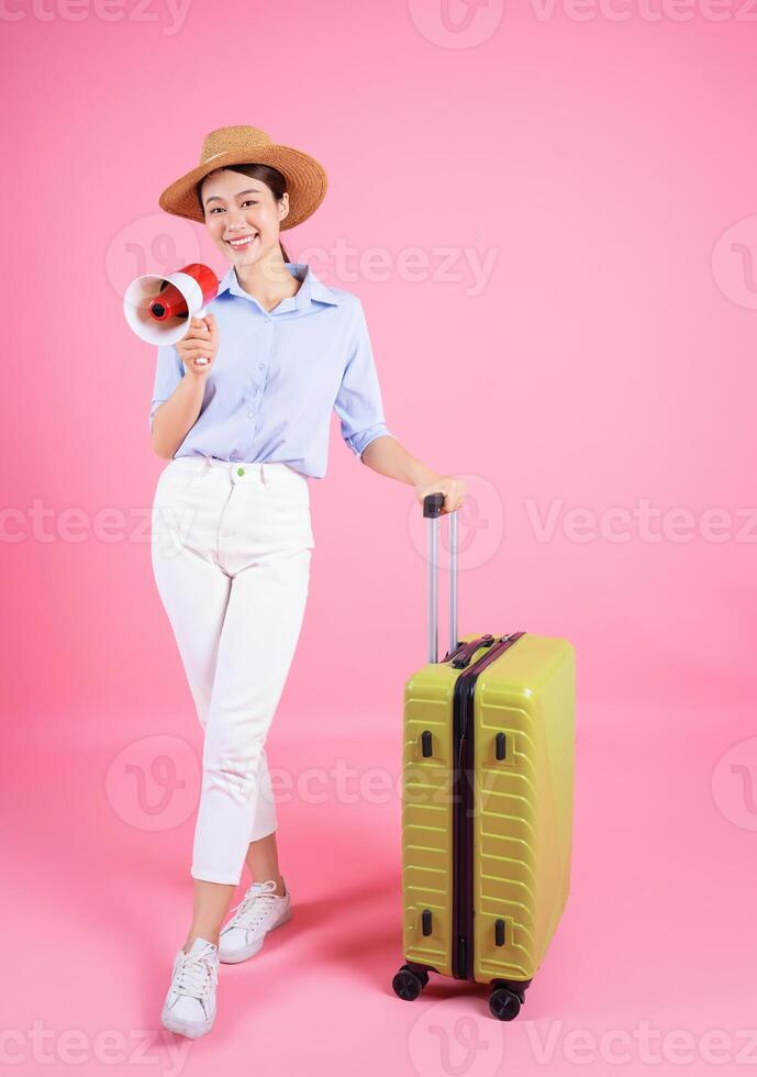 Photo of young Asian woman on background