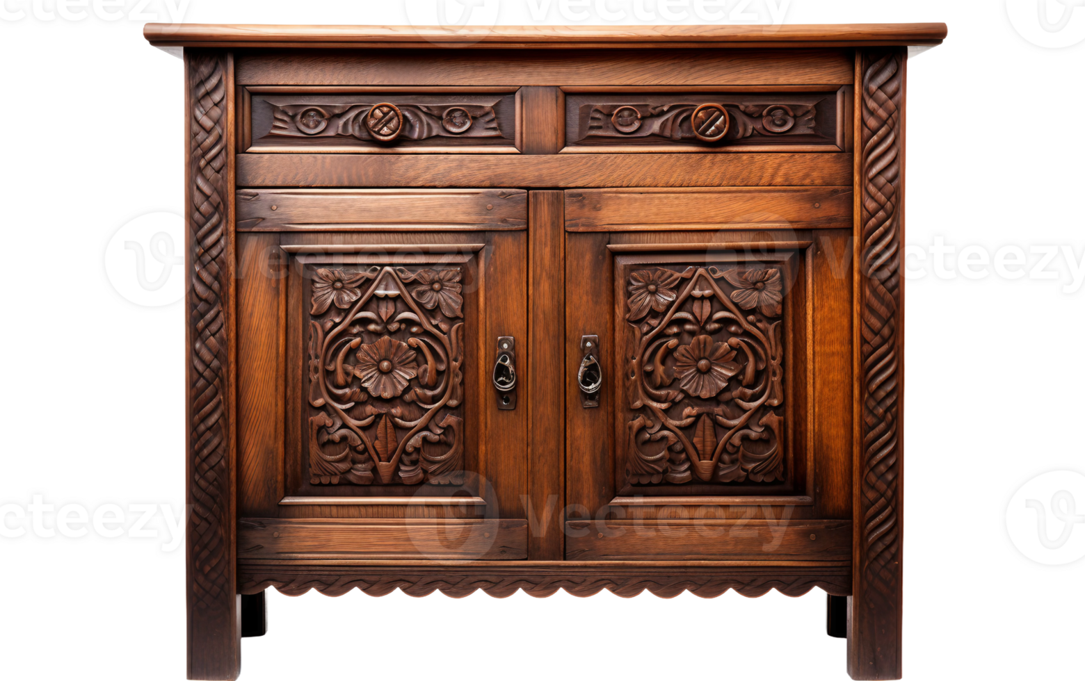 Intricate Carvings on a Timeless Cupboard On Transparent Background png